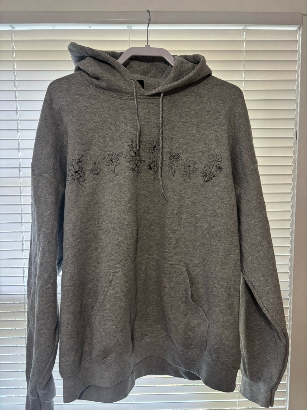 Gildan Gray Hoodie with Black Floral Line Detail